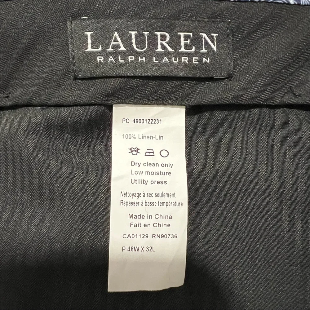 Lauren Ralph Lauren Classic Fit Linen Navy Blue Straight Leg Pants 48x32L NWT